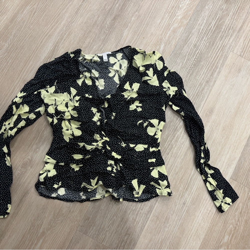 Leith Black and Yellow Floral Blouse